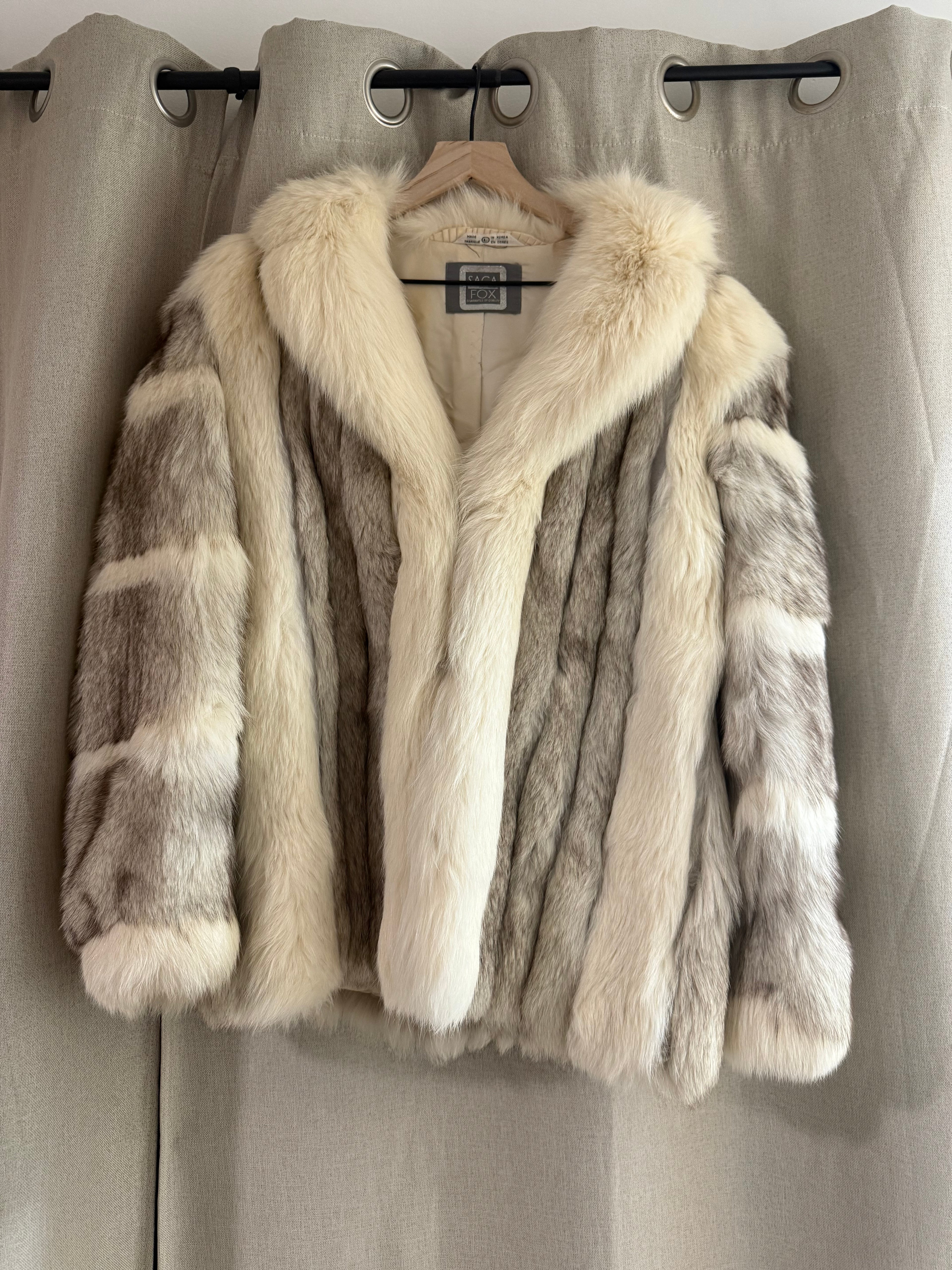 Luxurious Genuine Vintage Saga Fox Blue Fox and Shadow Fox Fur Coat