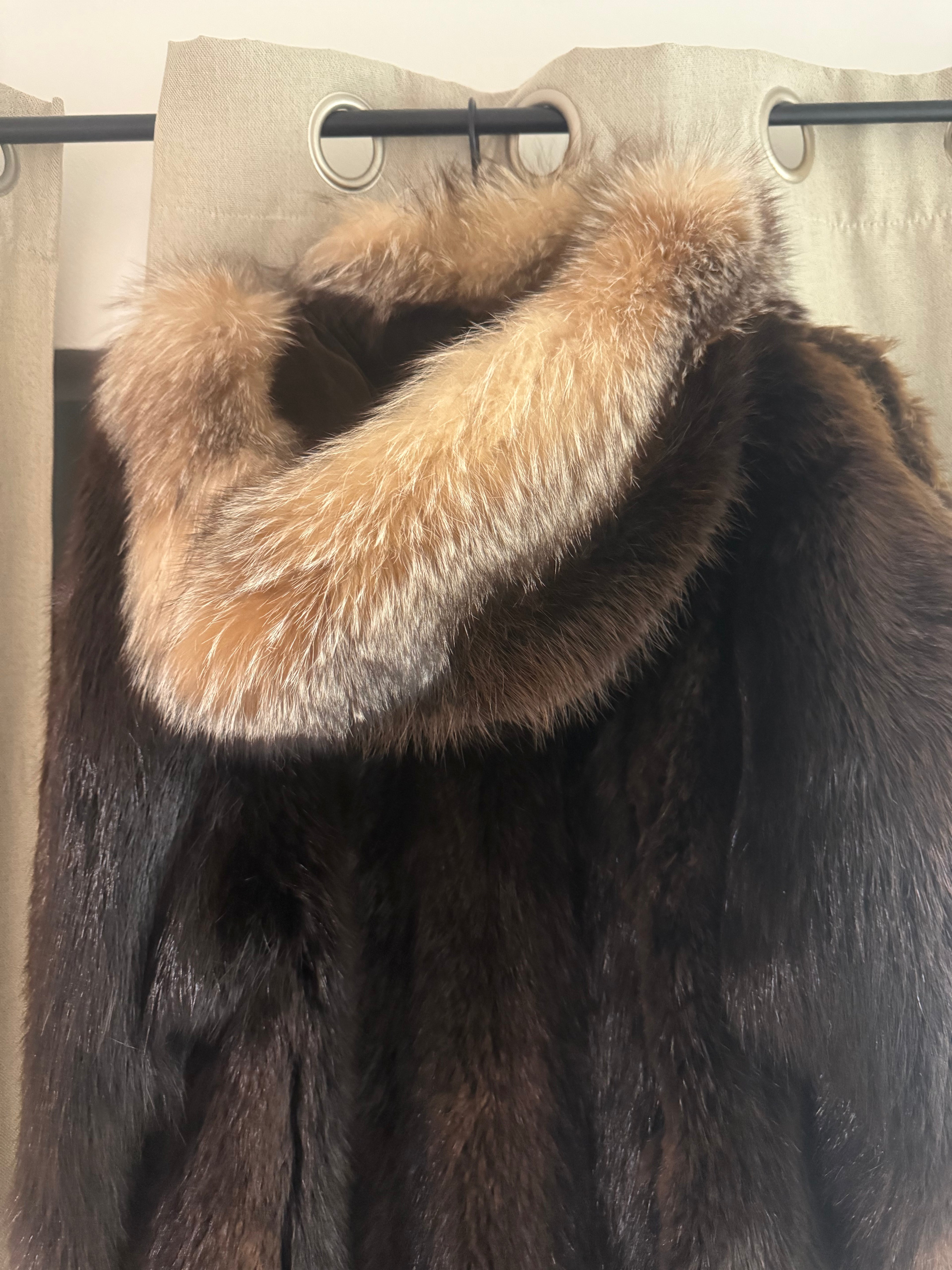 Vintage Genuine Mink and Crystal Fox Fur Hooded Full Length Coat